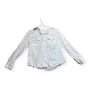 Sonoma Womens White Lady Bug Bee Print Roll Tab Blouse Sz S Spring Floral Garden